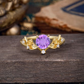 Nature-Inspired 4-Prong Round Amethyst Engagement Ring